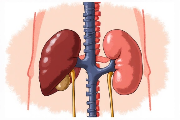 Fegato e reni stilizzati che lavorano per purificare il corpo.