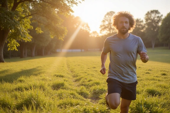 Uomo che corre con energia dopo aver consumato carboidrati complessi.